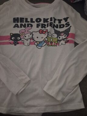Hello Kitty Long-Sleeve Tee with Pink Stripe and Character Print